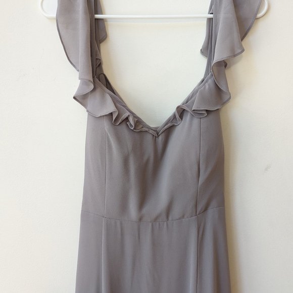 BHLDN Diana Flutter Sleeve Tie Back Maxi Bridesmaid Dress Gray Lilac Large - Picture 4 of 7